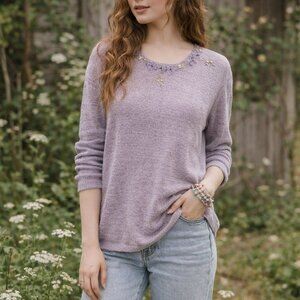 Vintage Susan Bristol Lilac Long Sleeve Top Embellishments Cottagecore Sz L